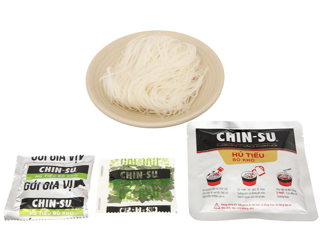 Thùng 15 gói hủ tiếu bò kho Chin-su thịt bò nguyên miếng 145g 5