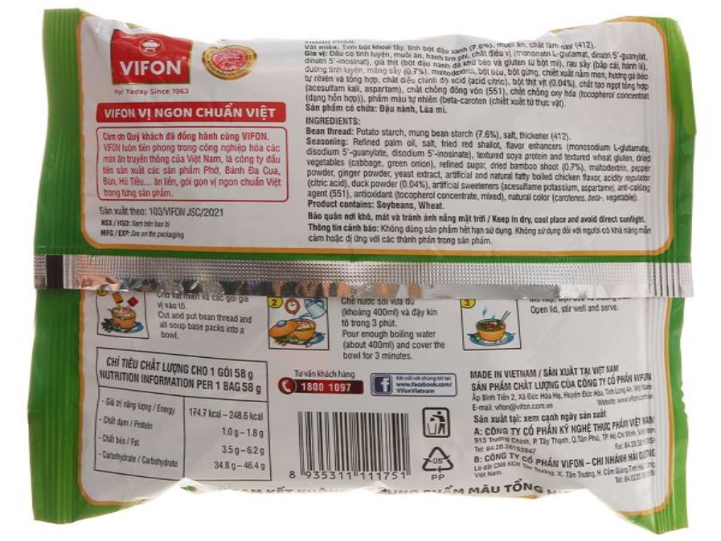 Lốc 4 gói miến măng vịt Vifon 58g 6