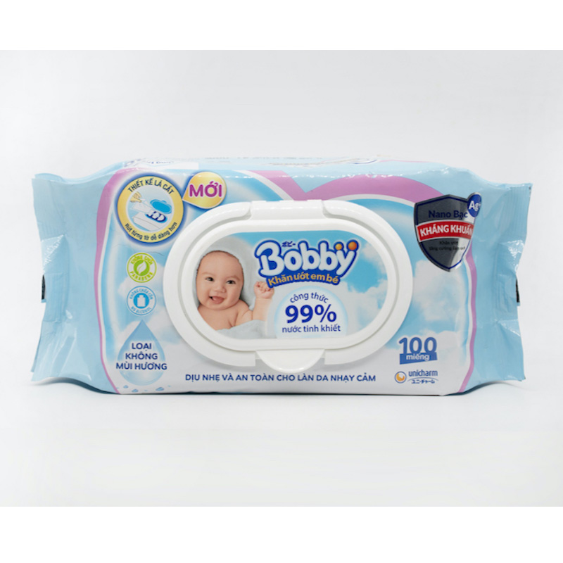 Khăn ướt em bé Bobby không mùi gói 100 miếng-1