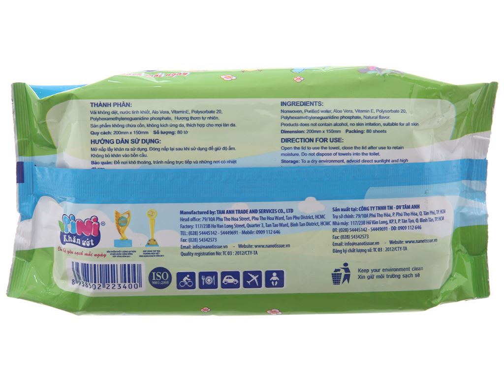 Khăn ướt em bé Tí Nị không mùi gói 80 miếng 3