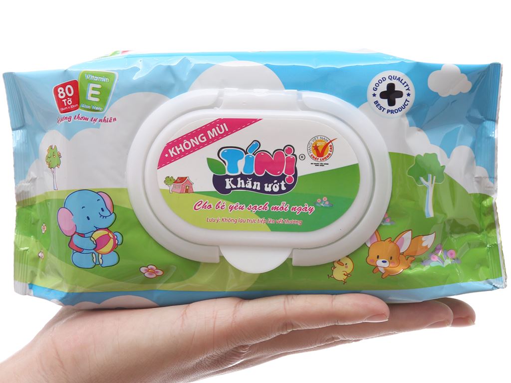 Khăn ướt em bé Tí Nị không mùi gói 80 miếng 4