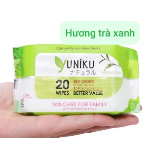Khăn ướt Yuniku hương trà xanh gói 20 miếng - giao màu ngẫu nhiên