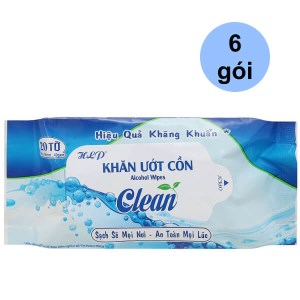 Lốc 6 gói khăn ướt cồn HLP Clean gói 20 miếng