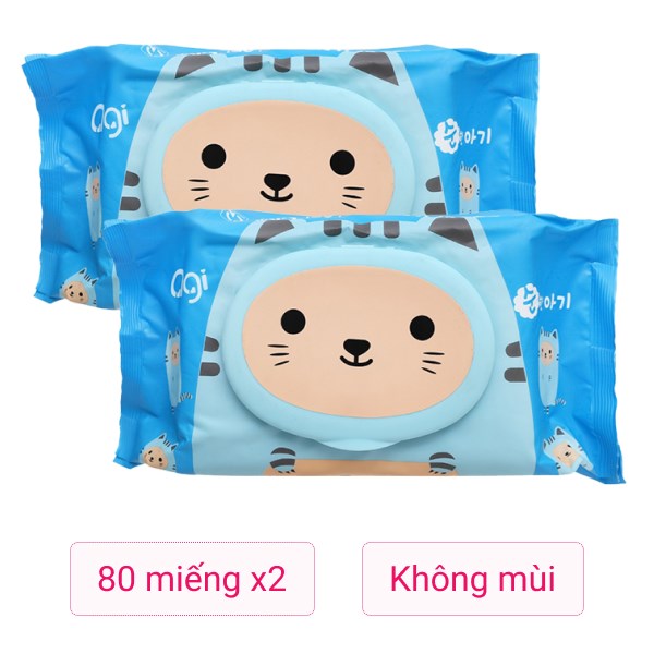 Combo 2 Khăn Ướt Agi Không Mùi Gói 80 Miếng - Con Mèo