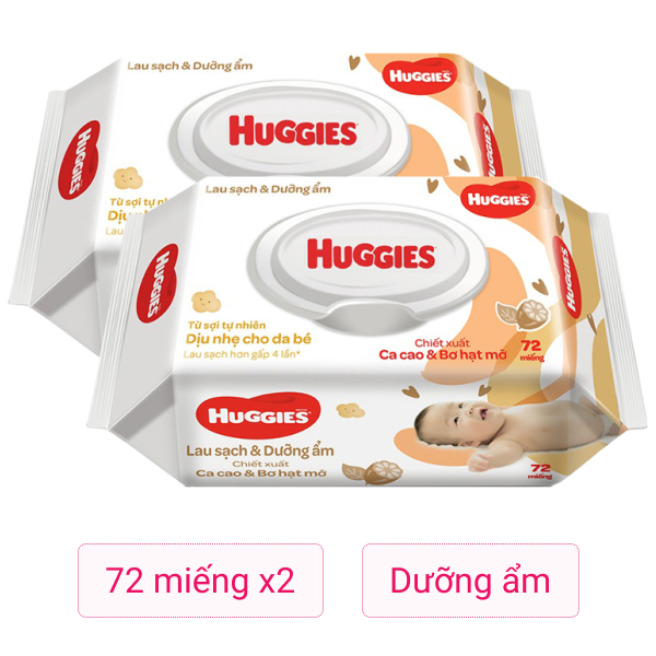 Combo 2 Khăn Ướt Huggies Nourishing Clean Chiết Xuất Ca Cao Và Bơ Hạt Mỡ Hương Dịu Nhẹ Gói 72 Miếng