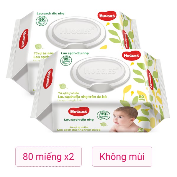 Combo 2 Khăn Ướt Huggies Clean Care Không Mùi Gói 80 Miếng