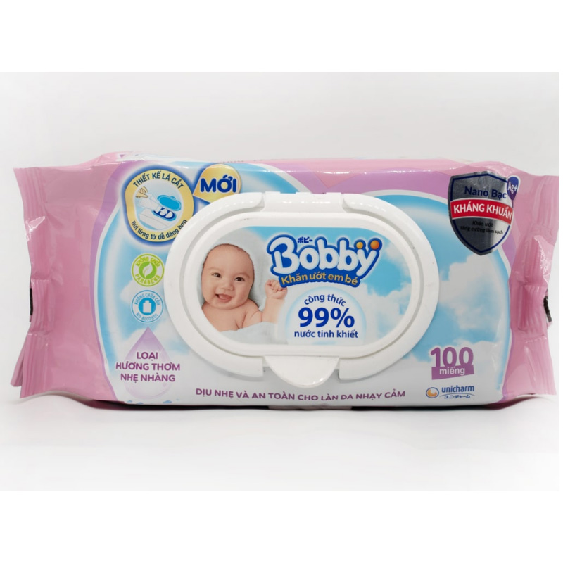 Khăn ướt em bé Bobby hương thơm nhẹ gói 100 miếng-1