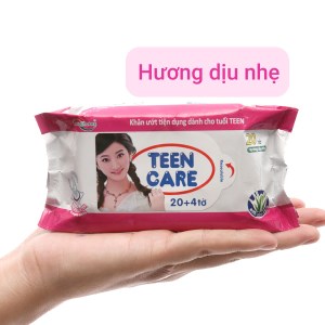 Khăn ướt Teen Care hồng hương dịu nhẹ gói 20 miếng (tặng thêm 4 miếng)