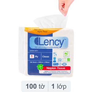 Khăn giấy ăn Lency 1 lớp 100 tờ 24 x 24 cm