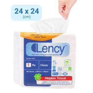 Khăn giấy ăn Lency 1 lớp gói 100 tờ 24 x 24 cm