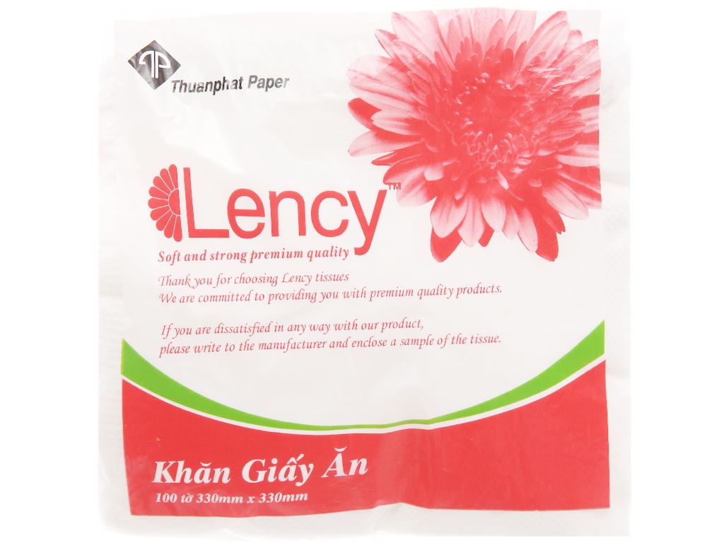 Khăn giấy ăn Lency 1 lớp gói 100 tờ 33 x 33cm 3
