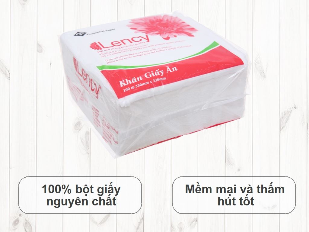 Khăn giấy ăn Lency 1 lớp gói 100 tờ 33 x 33cm 2