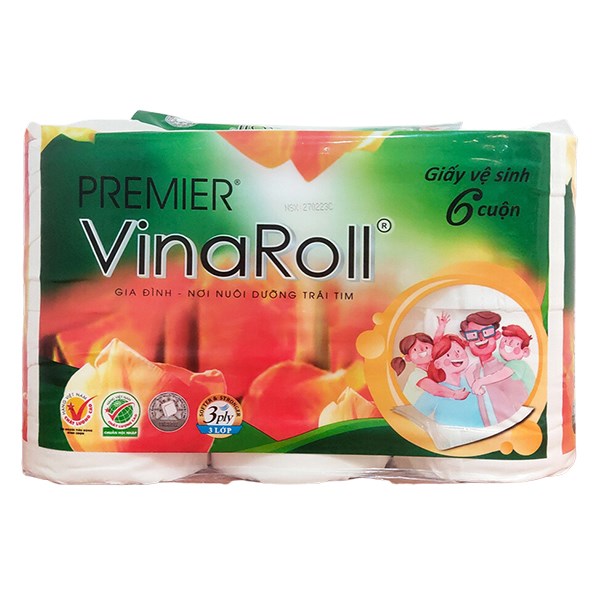 Lốc 6 Cuộn Giấy Vệ Sinh Premier Vinaroll Không Mùi 3 Lớp