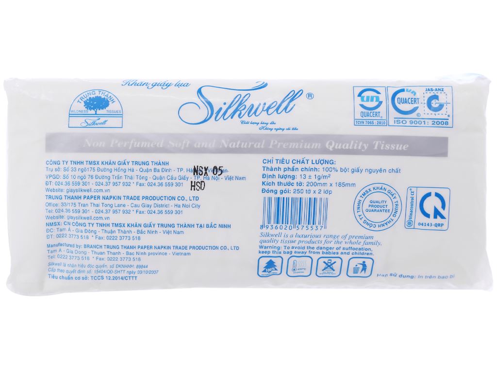 Khăn giấy lụa Silkwell 2 lớp gói 250 tờ 20x18.5cm 4