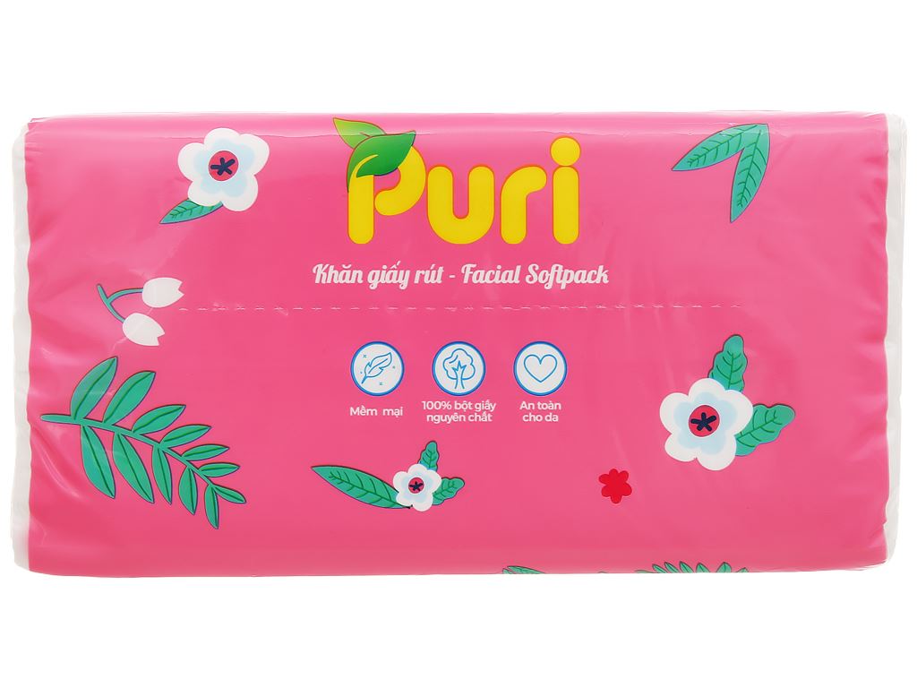 Gói 220 tờ khăn giấy lau mặt Puri không mùi 2 lớp 11