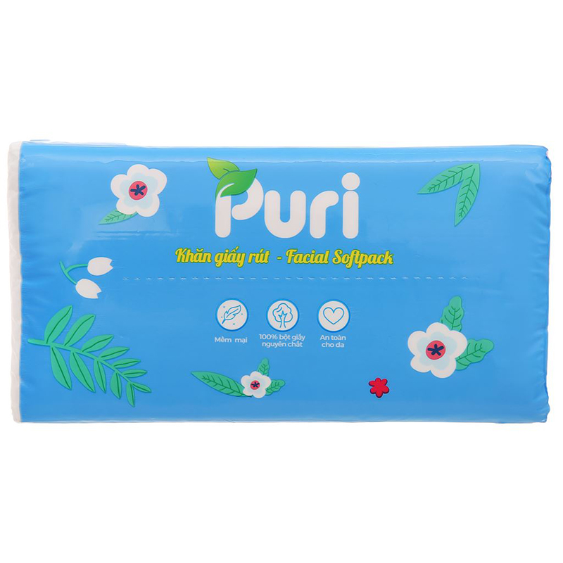 Gói 220 tờ khăn giấy lau mặt Puri không mùi 2 lớp 2