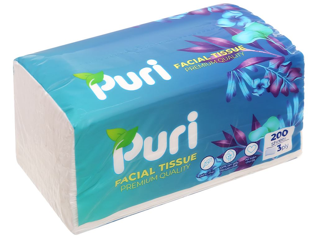 Khăn giấy rút Puri 3 lớp 200 tờ - giao màu ngẫu nhiên 1
