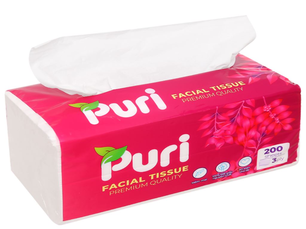 Khăn giấy rút Puri 3 lớp 200 tờ - giao màu ngẫu nhiên 9