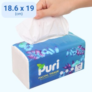 Khăn giấy rút Puri 3 lớp gói 200 tờ - giao màu ngẫu nhiên