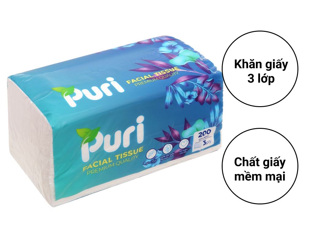 Khăn giấy rút Puri 3 lớp 200 tờ - giao màu ngẫu nhiên 2