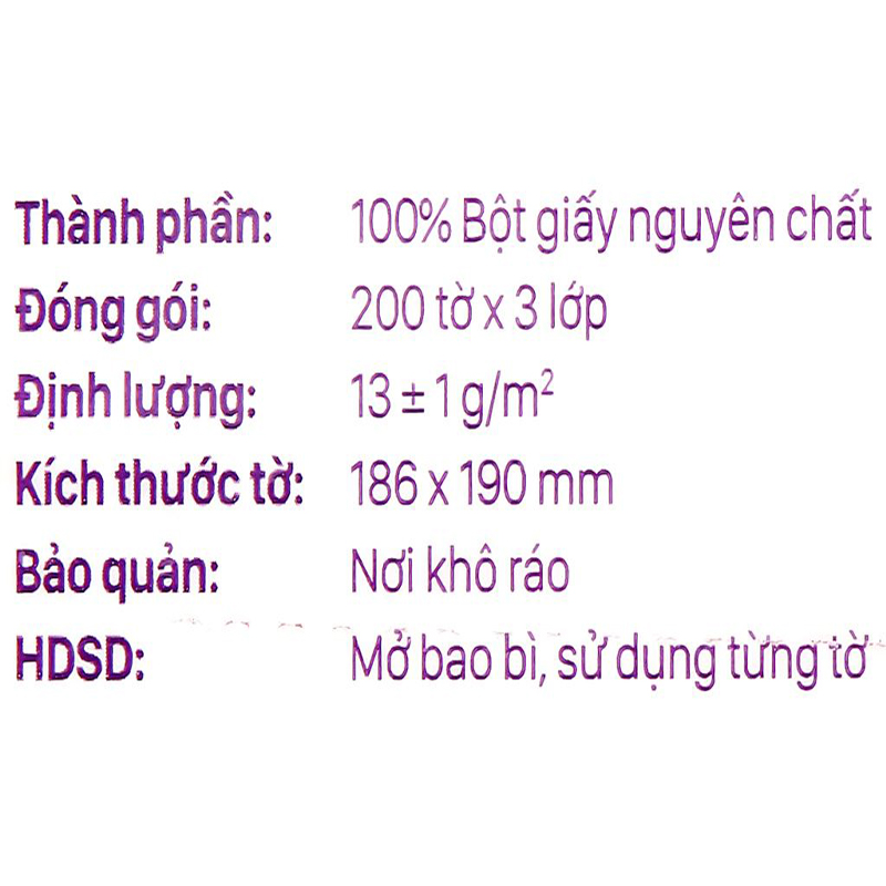 Gói 200 tờ khăn giấy lau mặt Puri không mùi 3 lớp 9