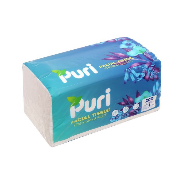 Gói 200 tờ khăn giấy lau mặt Puri không mùi 3 lớp, giá tốt - AVAKids.com