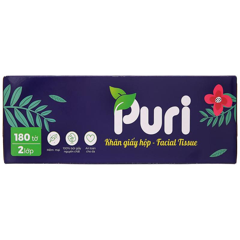 Gói 220 tờ khăn giấy lau mặt Puri không mùi 2 lớp 11