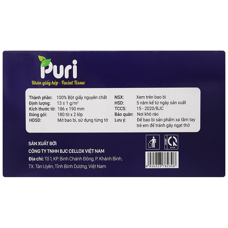 Gói 220 tờ khăn giấy lau mặt Puri không mùi 2 lớp 10