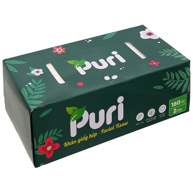 Gói 220 tờ khăn giấy lau mặt Puri không mùi 2 lớp 13