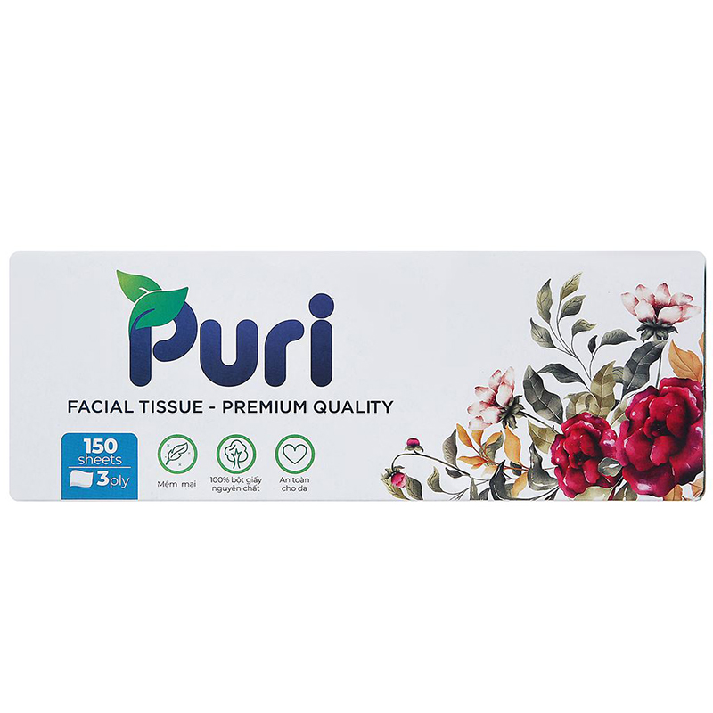 Gói 200 tờ khăn giấy lau mặt Puri không mùi 3 lớp 12