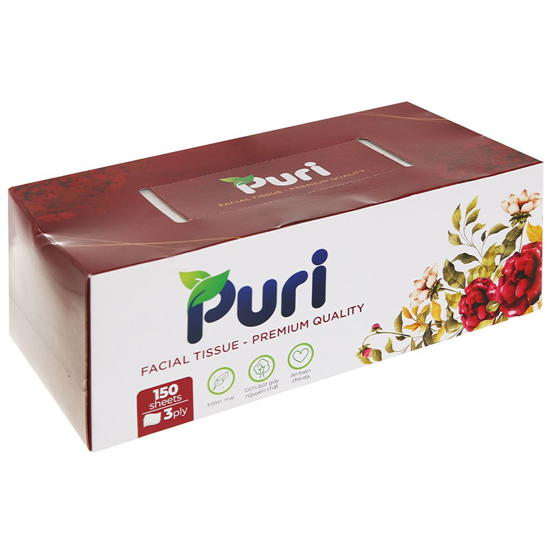 Gói 200 tờ khăn giấy lau mặt Puri không mùi 3 lớp 14