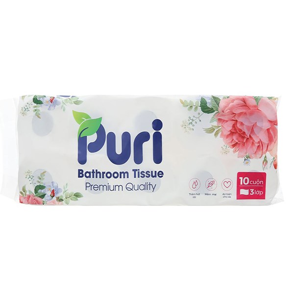 Lốc 10 cuộn giấy vệ sinh Puri không mùi 3 lớp, giá tốt - AVAKids.com
