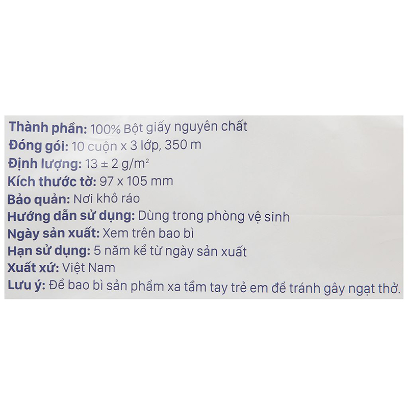 Lốc 10 cuộn giấy vệ sinh Puri không mùi 3 lớp 6