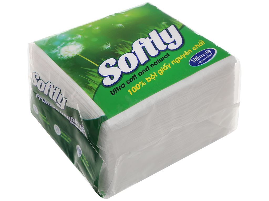Khăn giấy ăn Softly 1 lớp gói 100 tờ 240 x 240mm 1
