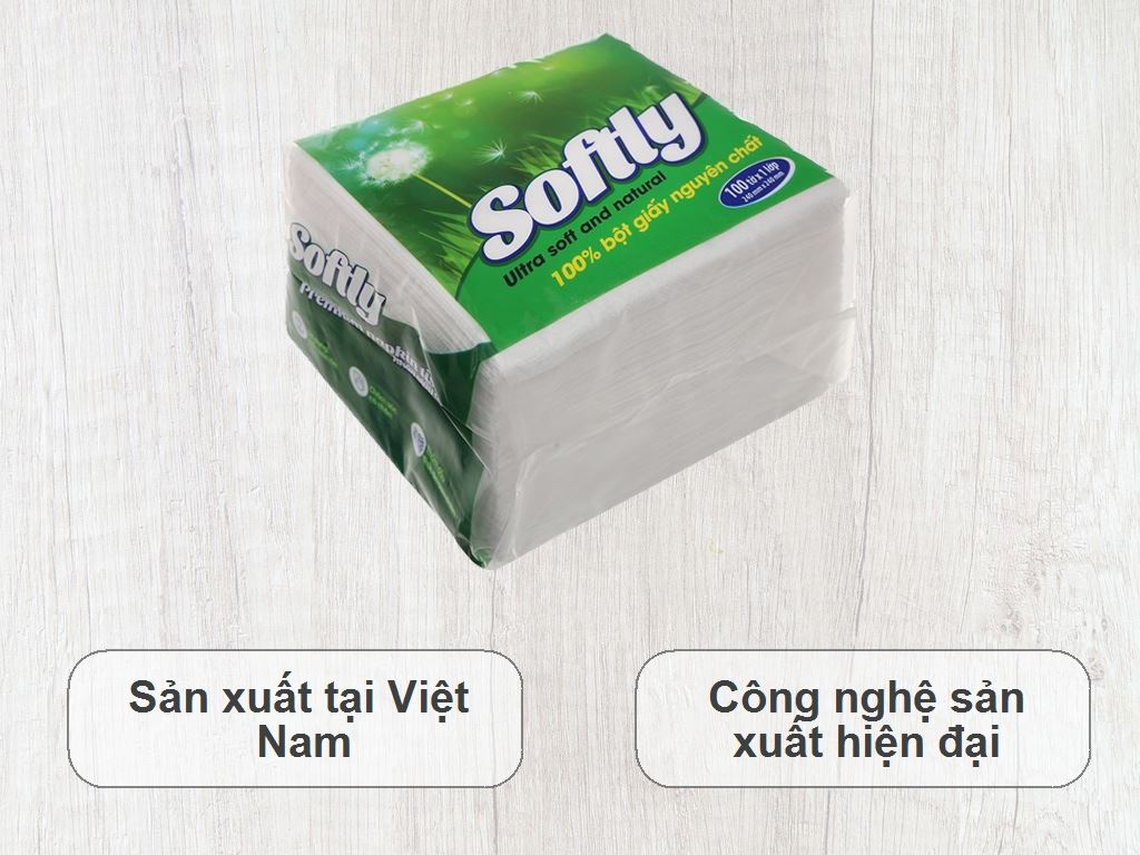 Khăn giấy ăn Softly 1 lớp gói 100 tờ 240 x 240mm 2