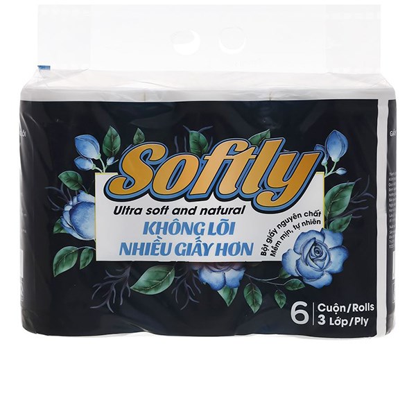 Lốc 10 cuộn giấy vệ sinh Softly không mùi 3 lớp, giá tốt - AVAKids.com