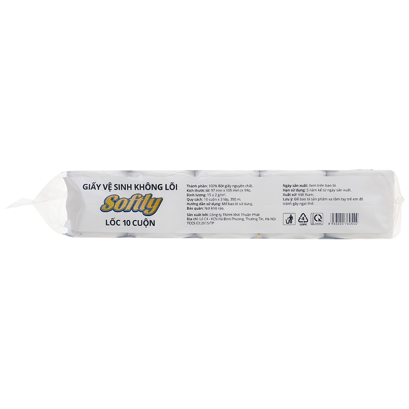 Lốc 10 cuộn giấy vệ sinh Softly không mùi 3 lớp 2