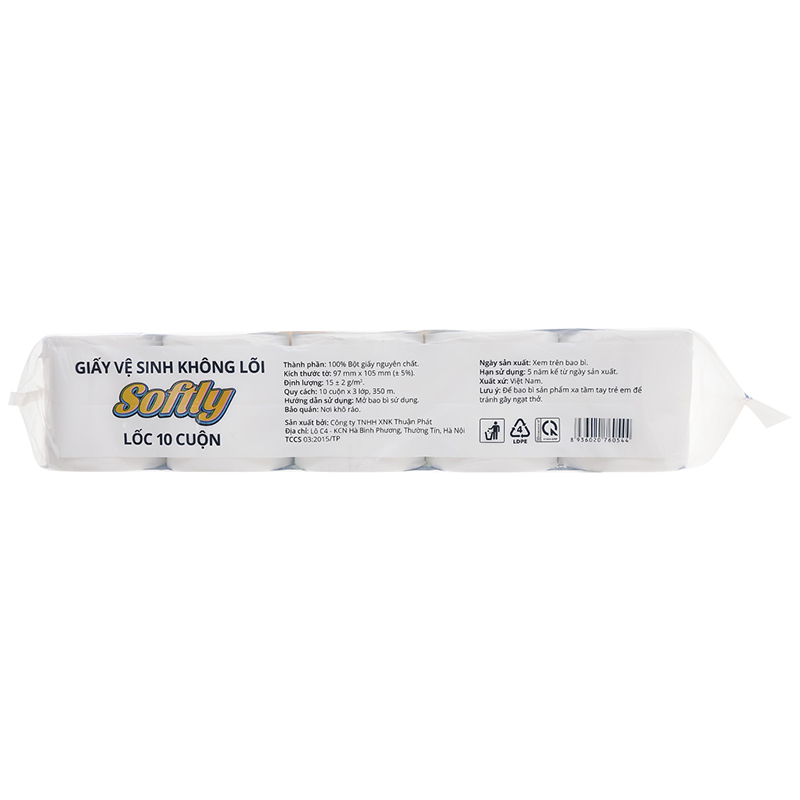 Lốc 10 cuộn giấy vệ sinh Softly không mùi 3 lớp 3