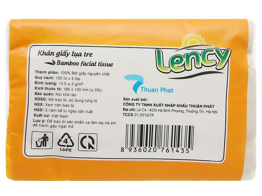 Gói 100 tờ khăn giấy lau mặt Lency không mùi 3 lớp 4