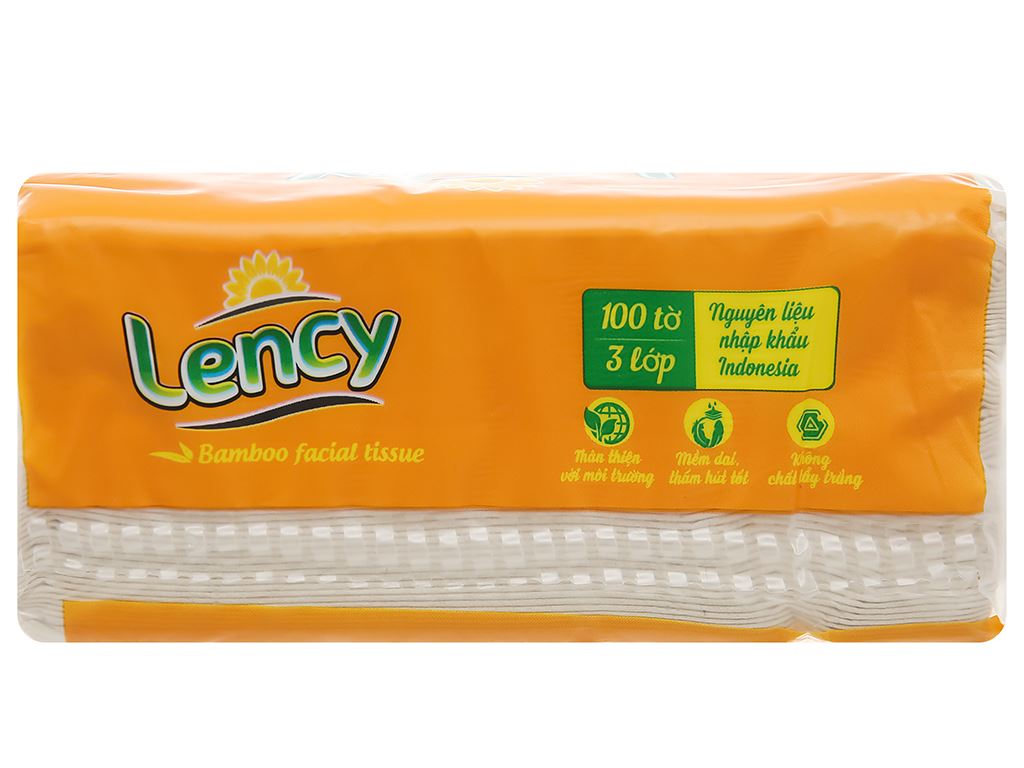 Gói 100 tờ khăn giấy lau mặt Lency không mùi 3 lớp 6