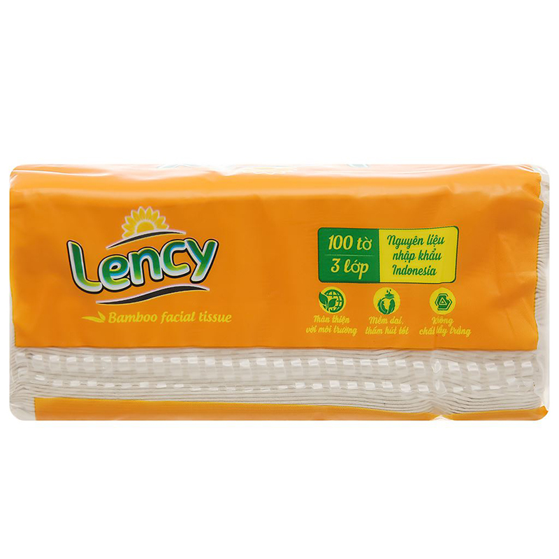 Gói 100 tờ khăn giấy lau mặt Lency không mùi 3 lớp 5
