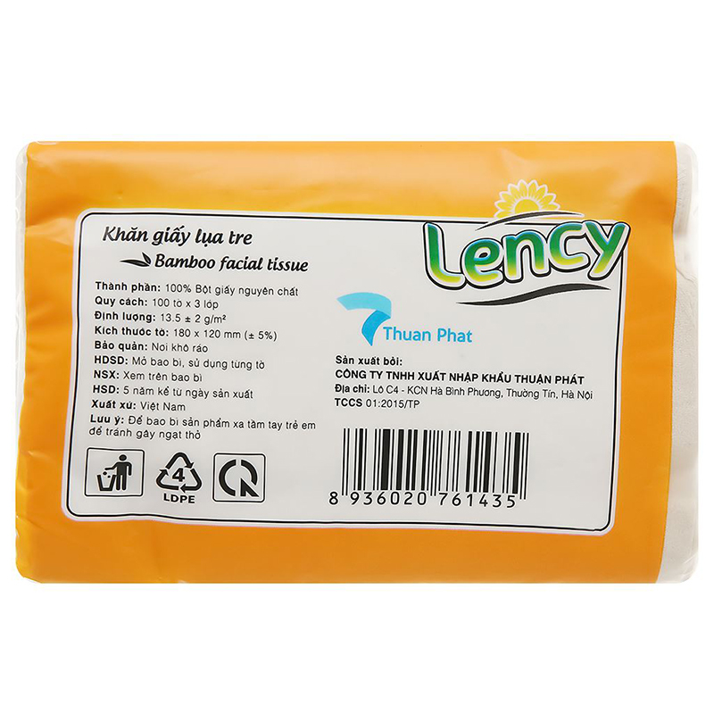 Gói 100 tờ khăn giấy lau mặt Lency không mùi 3 lớp 3