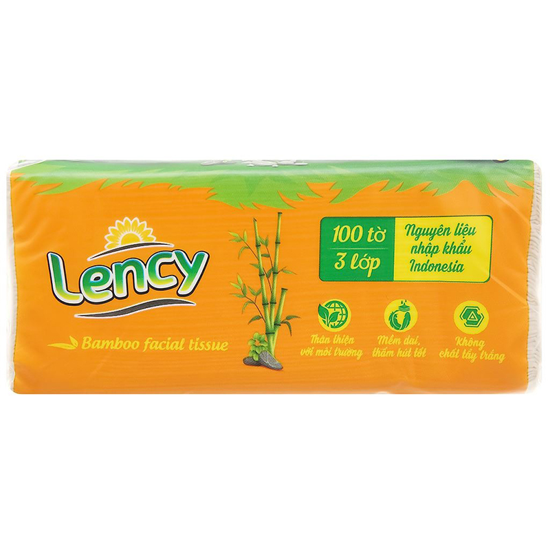 Gói 100 tờ khăn giấy lau mặt Lency không mùi 3 lớp 9