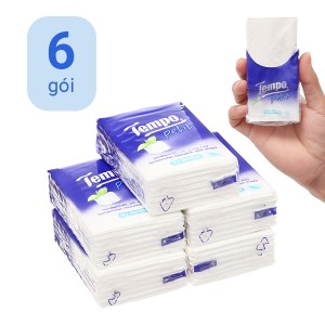 Lốc 6 gói khăn giấy bỏ túi Tempo hương bạc hà 4 lớp (21cm x 21cm)