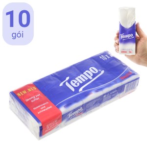 10 gói khăn giấy bỏ túi Tempo không mùi 4 lớp (21cm x 21cm)