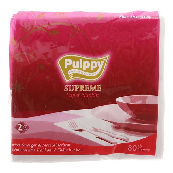 Gói 80 Tờ Khăn Giấy Ăn Pulppy Supreme Không Mùi 2 Lớp