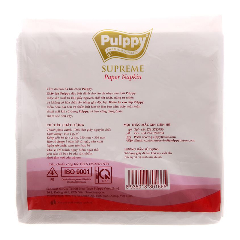 Gói 80 tờ khăn giấy ăn Pulppy Supreme không mùi 2 lớp