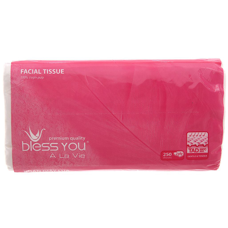 Gói 250 tờ khăn giấy lụa Bless You À La Vie không mùi 2 lớp