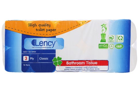 Giấy vệ sinh cao cấp Lency 10 cuộn x 3 lớp (không lõi)