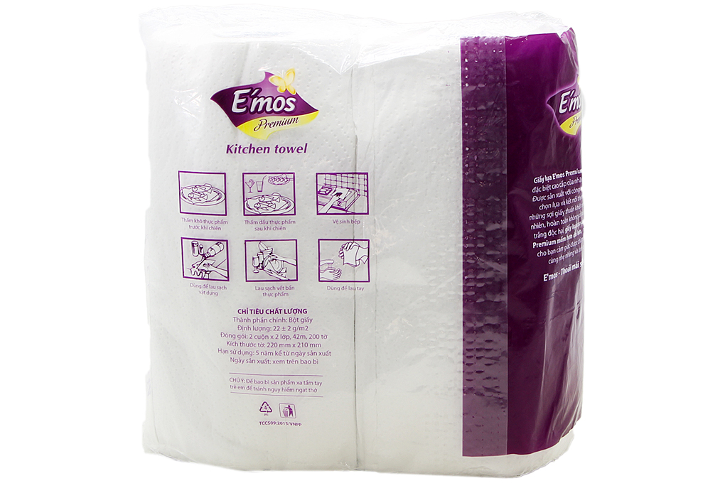 Giấy vệ sinh E'mos gói 2 cuộn dài 2 lớp